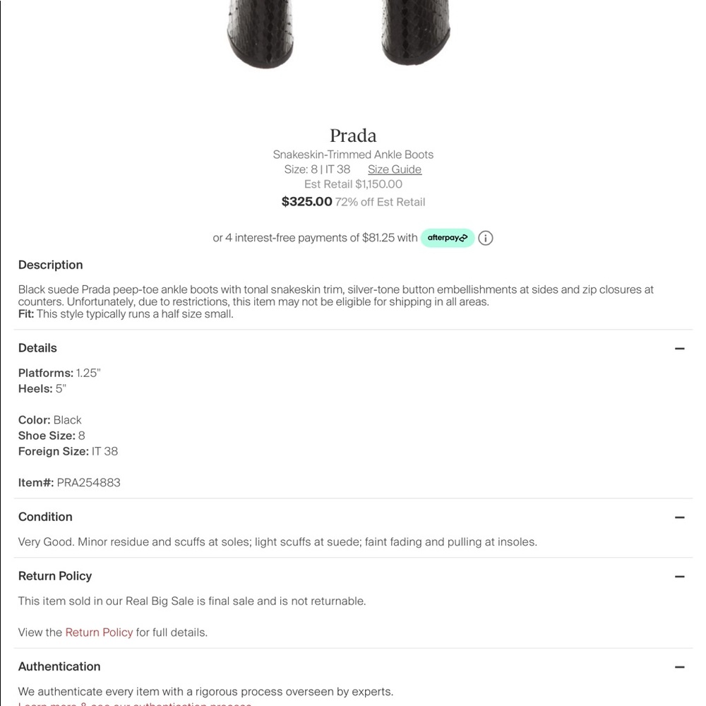 Suede and snakeskin Prada booties!AUTHENTIC SIZE 8! - Picture 6 of 6